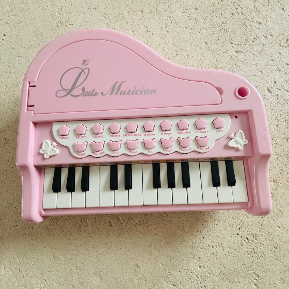 Pink Toy Piano with Black and White Keys